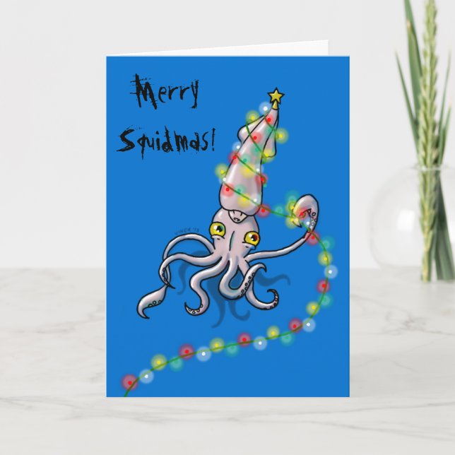Happy squid with Christmas lights Holiday Card (Front)