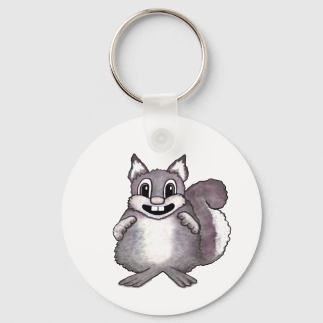 Happy Squirrel Cartoon Drawing  Keychain (Front)