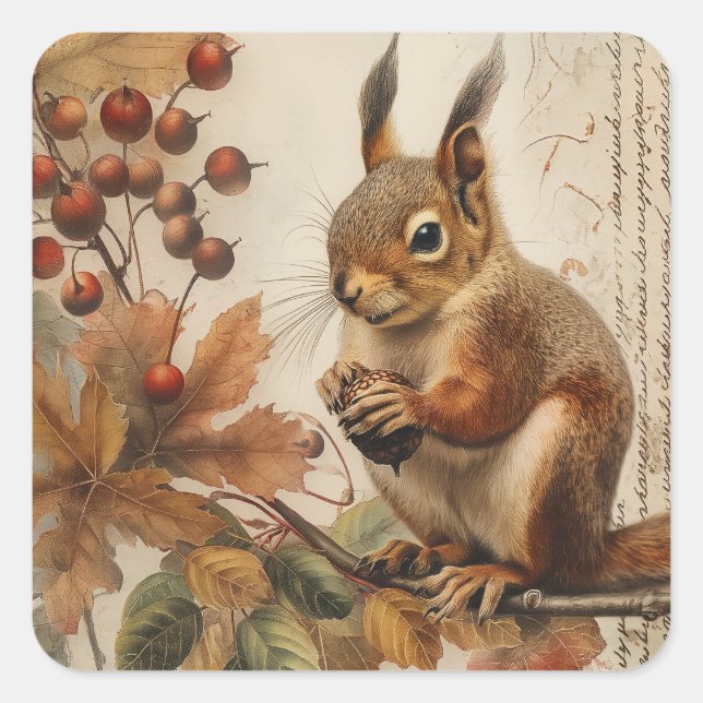 Happy Squirrel Square Sticker (Front)