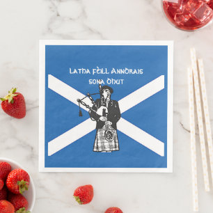 Happy St Andrews Day Flag Bagpiper Napkin