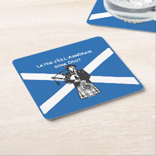 Happy St Andrews Day Flag Bagpiper Square Paper Coaster