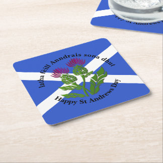 Happy St Andrews Day Flag Thistle Square Paper Coaster