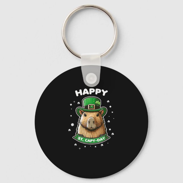 Happy St Capy-day St Patricks Day for Capybara Lov Keychain (Front)