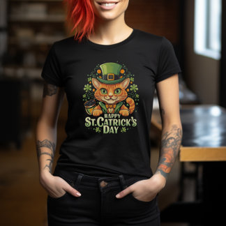 "Happy St. Catrick's Day" Cat Leprechaun T-Shirt
