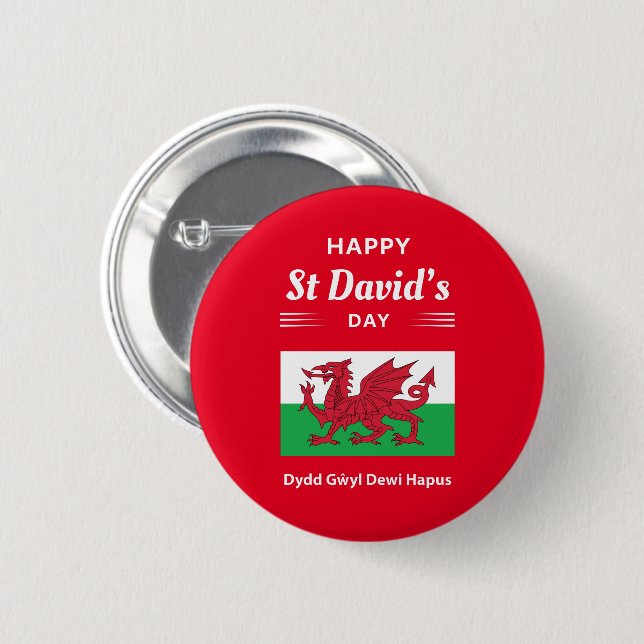 Happy St David's Day Dydd Gŵyl Dewi Hapus 2 Inch Round Button (Front & Back)