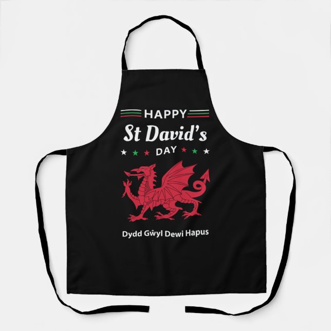 Happy St David's Day Dydd Gŵyl Dewi Hapus 3 Apron (Front)