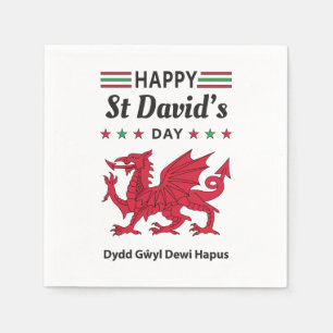 Happy St David's Day Dydd Gŵyl Dewi Hapus 5 Napkin