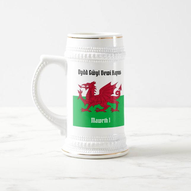 Happy St. David's Day Red Dragon Welsh Flag Beer Stein (Left)