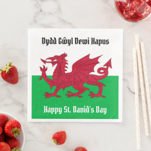 Happy St. David's Day Red Dragon Welsh Flag Napkin