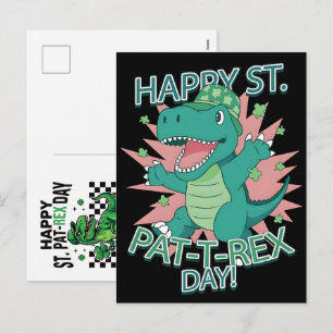 Happy St Pat-Rex Day Dinosaur Party Holiday Postcard