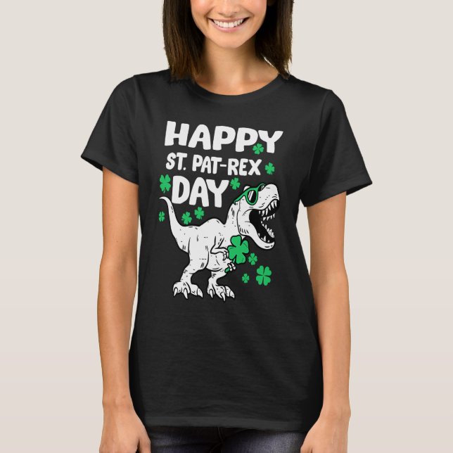 Happy St Pat Rex Day Dinosaur St Patricks Day Iris T-Shirt (Front)