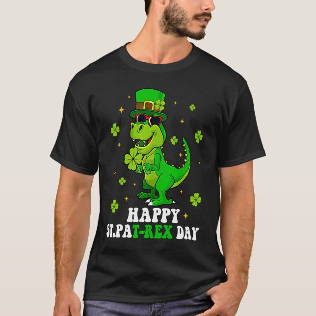 Happy St Pat Rex Day Dinosaur St Patricks Day Iris T-Shirt (Front)
