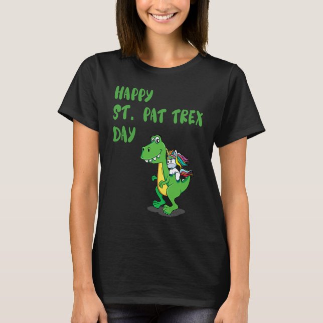 Happy St Pat Rex Day Dinosaur T-Shirt (Front)