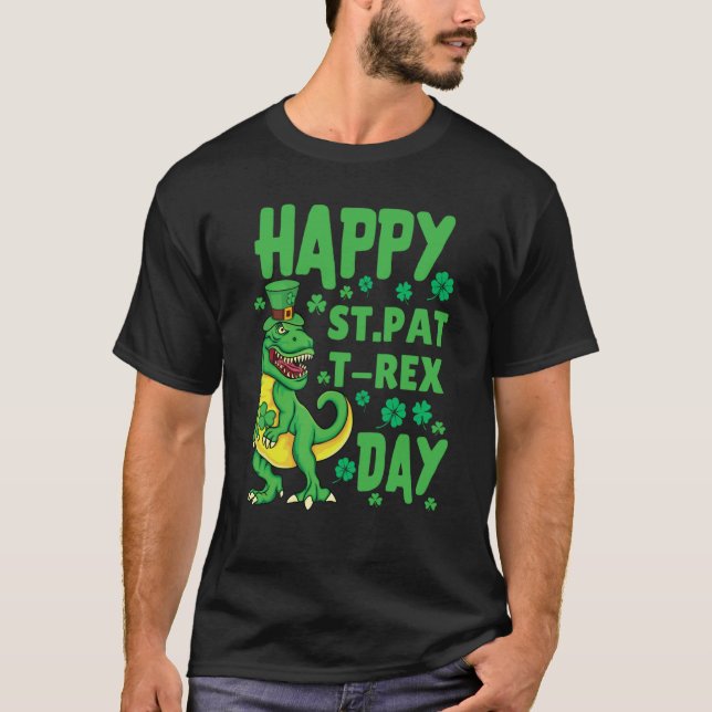 Happy St Pat Rex Day Kids St Patricks Day Dinosaur T-Shirt (Front)