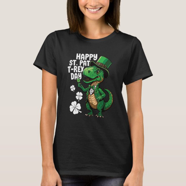 Happy St Pat Rex St Patricks Day Dinosaur Leprecha T-Shirt (Front)