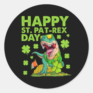 Happy St Pat T-rex Day Dinosaur St Patricks Day Bo Classic Round Sticker