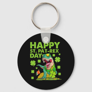 Happy St Pat T-rex Day Dinosaur St Patricks Day Bo Keychain