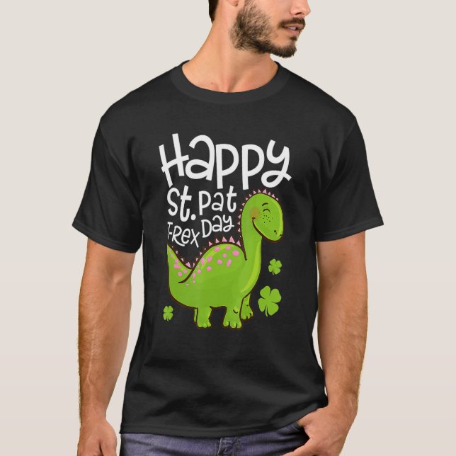 Happy St Pat T Rex Saint Patrick's Day Dinosaur Bo T-Shirt (Front)