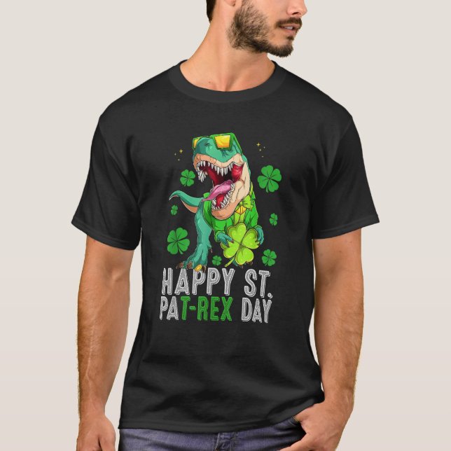Happy St Pat T-Rex Saint Patrick's Day Dinosaur Bo T-Shirt (Front)