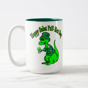Happy St Pat T-Rex Saint Patrick's Day Dinosaur Two-Tone Coffee Mug