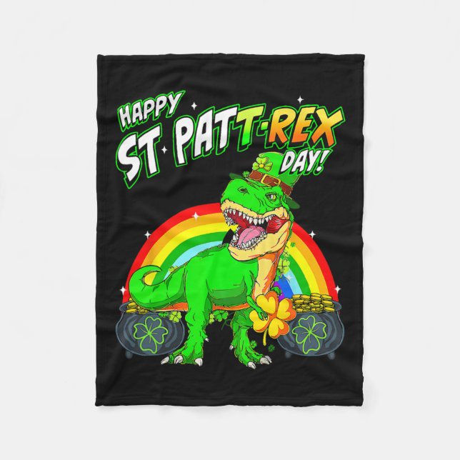 Happy St Pat Trex Day St Patricks Day Cute Dinosau Fleece Blanket (Front)