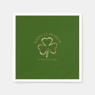 Happy St. Patrick Green and Gold Clover Shamrock Napkin