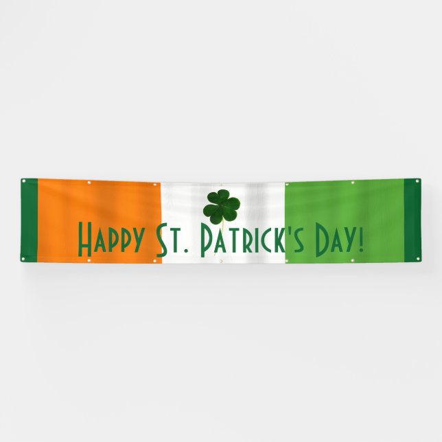 Happy St. Patrick Irish Colours Shamrock Banner (Horizontal)