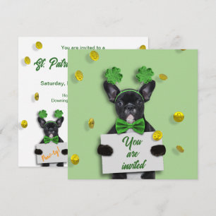 Happy St. Patrick’s Day Clover Cute French Bulldog Invitation