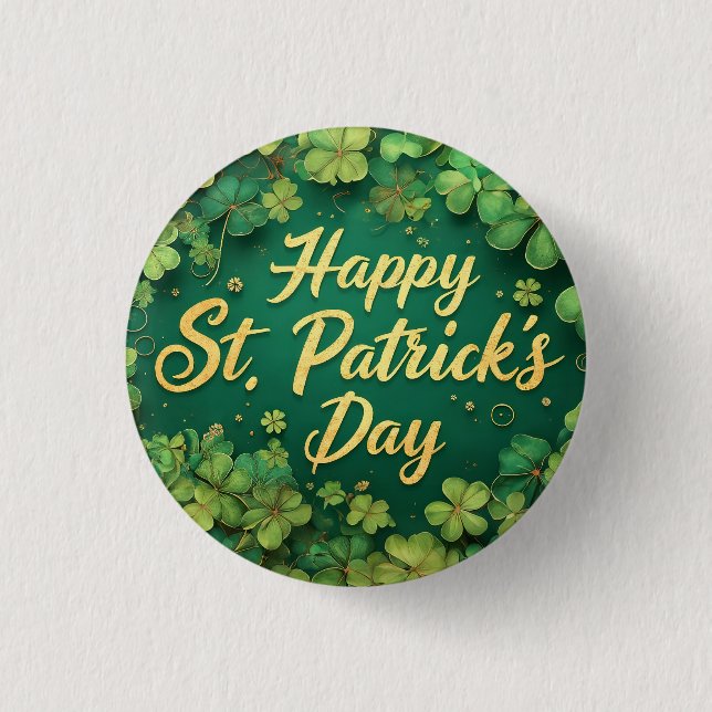 Happy St. Patrick’s Day Clover Design 1 Inch Round Button (Front)