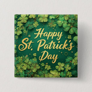 Happy St. Patrick’s Day Clover Design 2 Inch Square Button