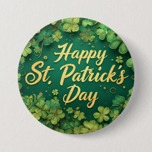 Happy St. Patrick’s Day Clover Design 3 Inch Round Button