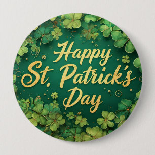 Happy St. Patrick’s Day Clover Design 4 Inch Round Button