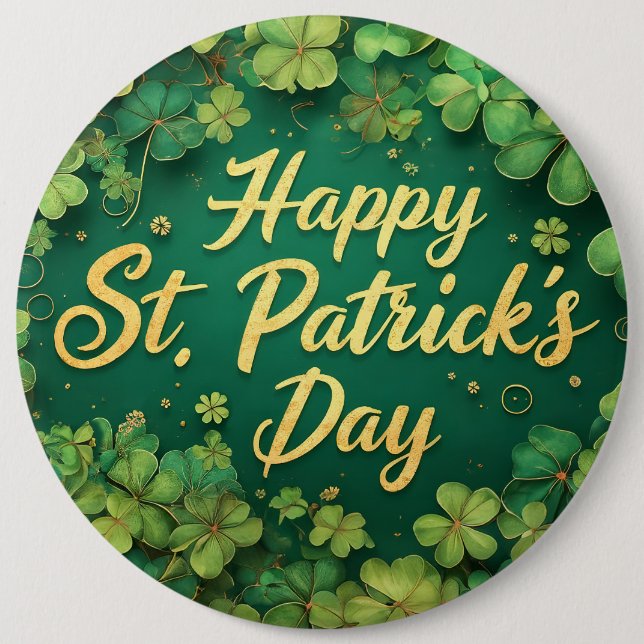 Happy St. Patrick’s Day Clover Design 6 Inch Round Button (Front)