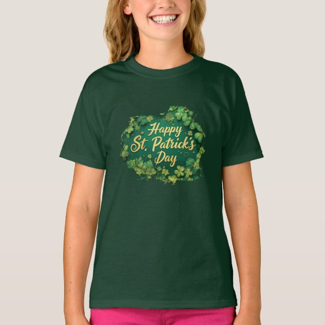 Happy St. Patrick’s Day Clover Design T-Shirt (Front)