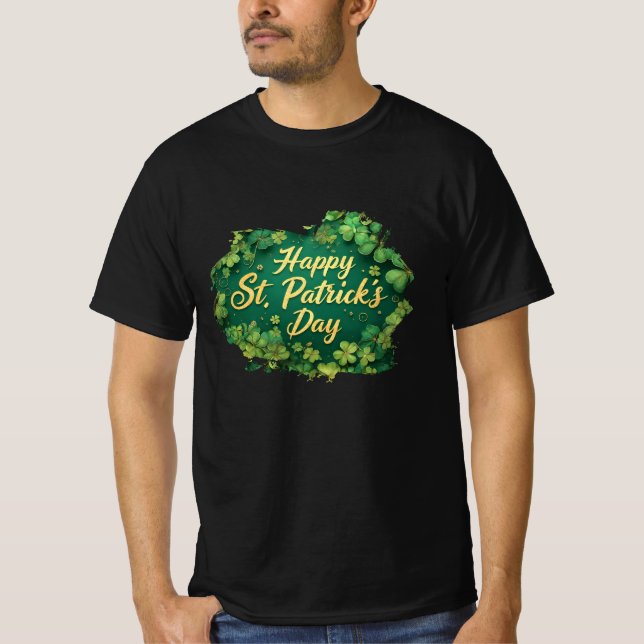 Happy St. Patrick’s Day Clover Design T-Shirt (Front)