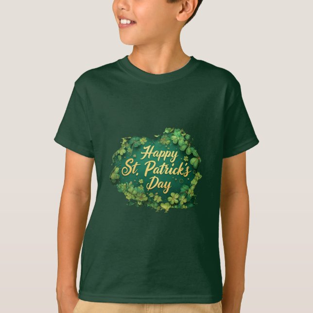 Happy St. Patrick’s Day Clover Design T-Shirt (Front)