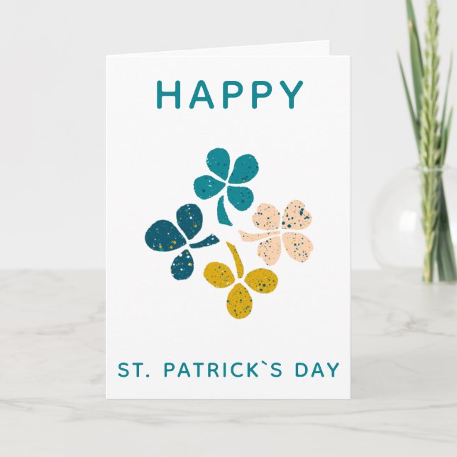 Happy St. Patrick`s day Clover Shamrock Drawing Card (Front)