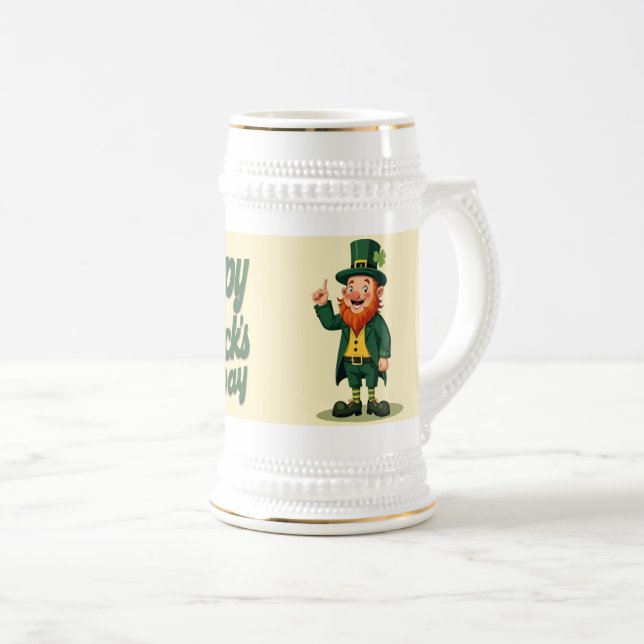 Happy St. Patrick’s Day Cute Leprechaun Beer Stein (Front Right)
