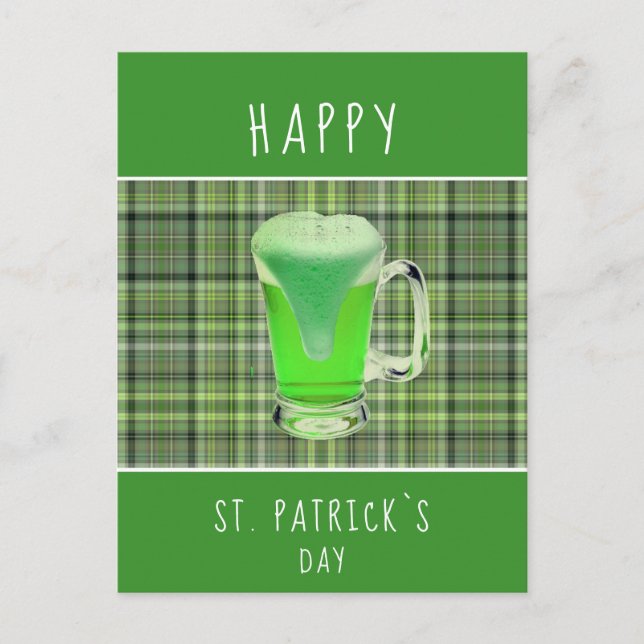 Happy St. Patrick`s day Green Beer Irish Pattern Postcard (Front)