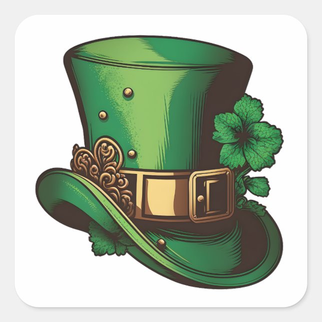 Happy St Patrick’s Day Green Leprechaun Hat Square Sticker (Front)