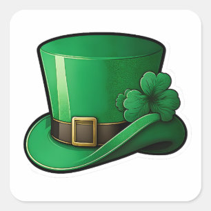 Happy St Patrick’s Day Green Leprechaun Hat Square Sticker