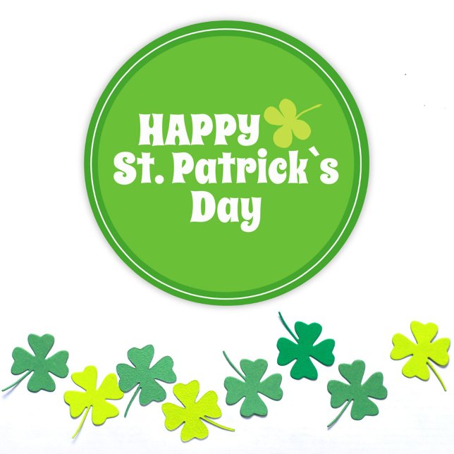Happy St Patrick`s day Green Lucky Shamrock  Classic Round Sticker (Creator Uploaded)