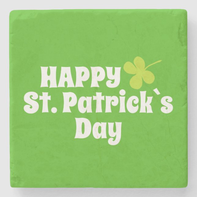 Happy St Patrick`s day Green Lucky Shamrock Stone  Stone Coaster (Front)