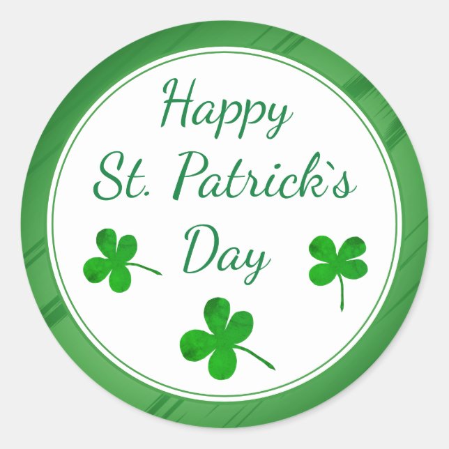Happy St. Patrick`s Day Irish Green Shamrock Classic Round Sticker (Front)