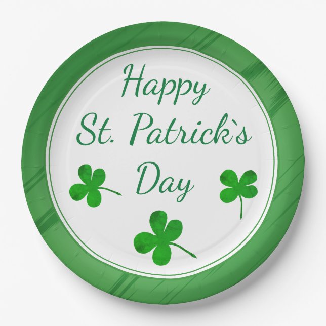 Happy St. Patrick`s Day Irish Green Shamrock Paper Plate (Front)