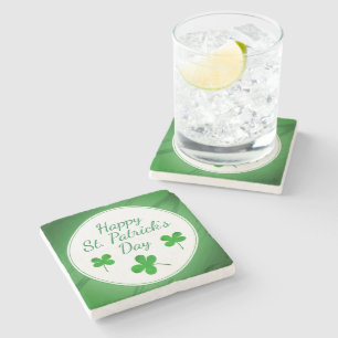 Happy St. Patrick`s Day Irish Green Shamrock Stone Coaster