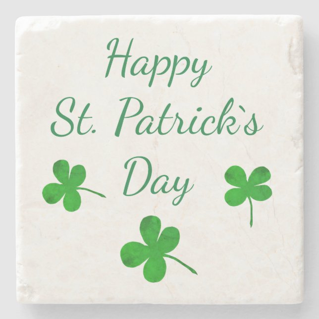 Happy St. Patrick`s Day Irish Green Shamrock Stone Coaster (Front)