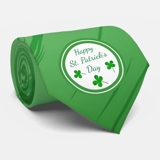 Happy St. Patrick`s Day Irish Green Shamrock Tie (Rolled)