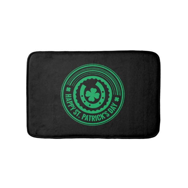 Happy St Patrick s Day Lucky Green Four Leaf Bath Mat (Front)