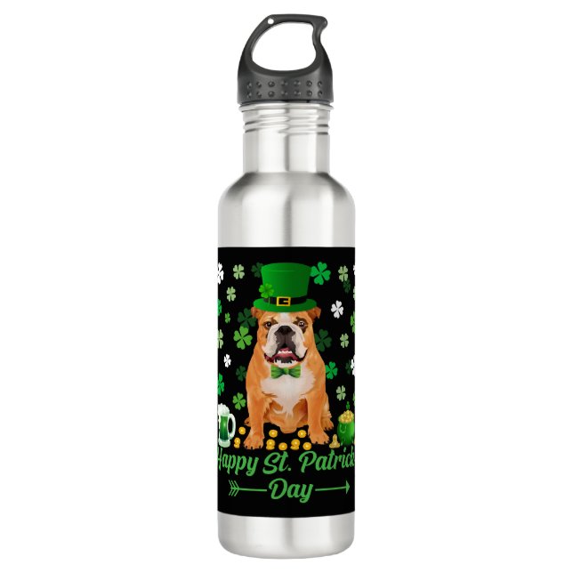 Happy St Patrick s Day Proud Irish Bulldog Lover 710 Ml Water Bottle (Front)